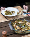 Oval glass baking dish with large handles