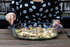 Oval glass baking dish with large handles