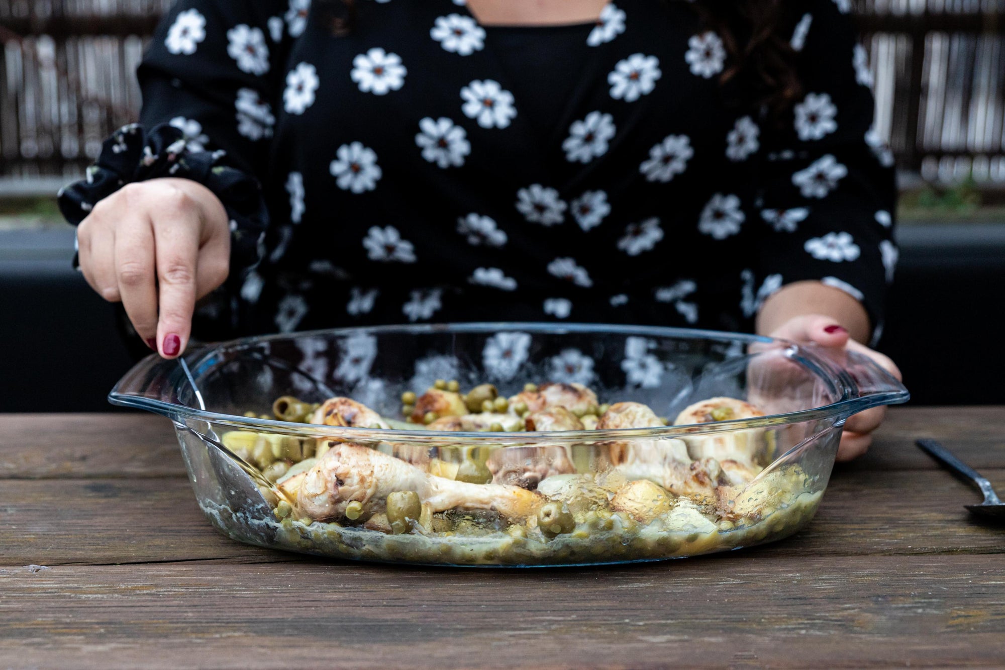 Oval glass baking dish with large handles