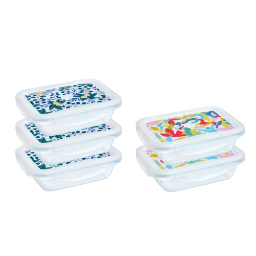 [Limited Edition] Cook & Go - Set of 5 rectangular glass lunch boxes with airtight lids