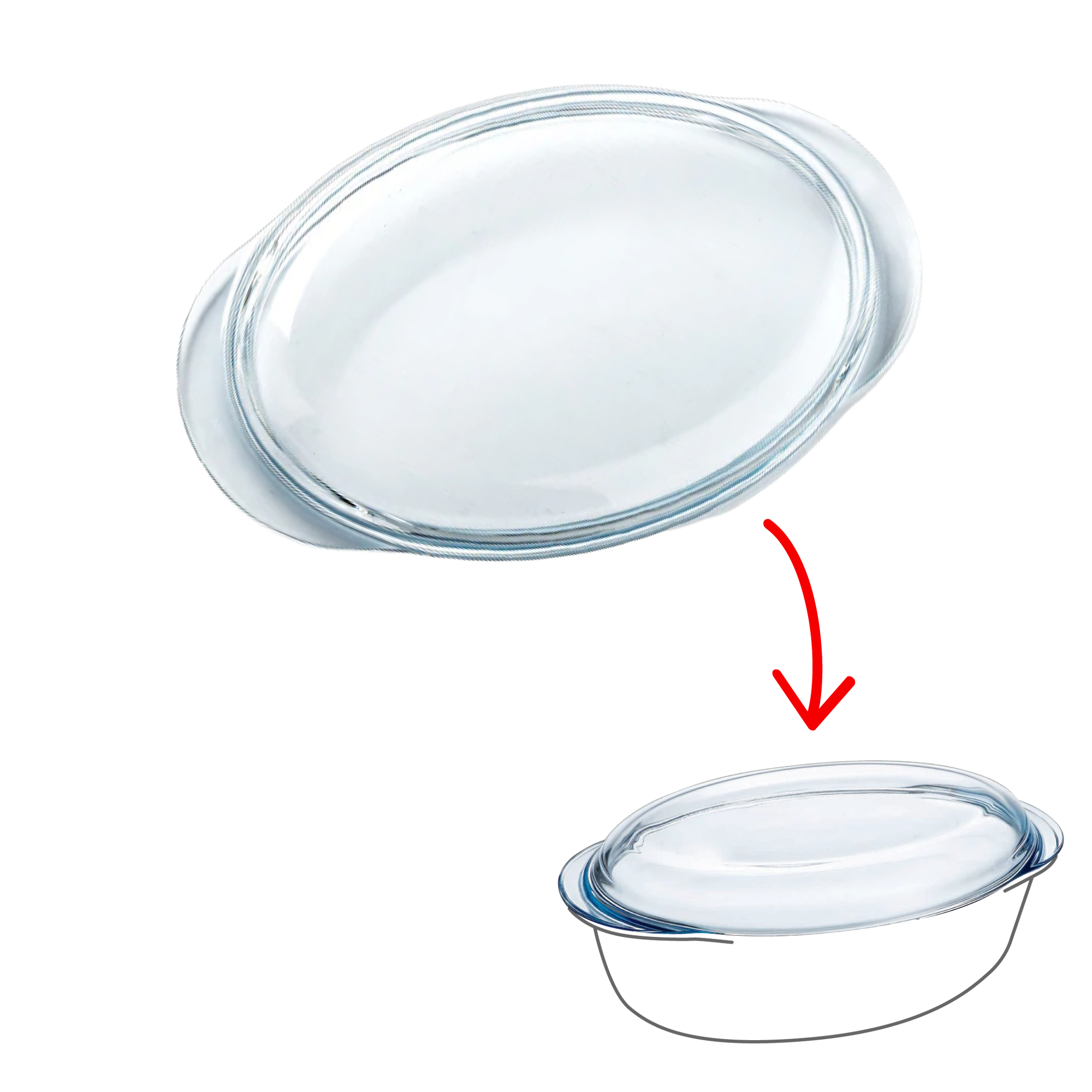 Replacement lid - Large size oval glass casserole dish.