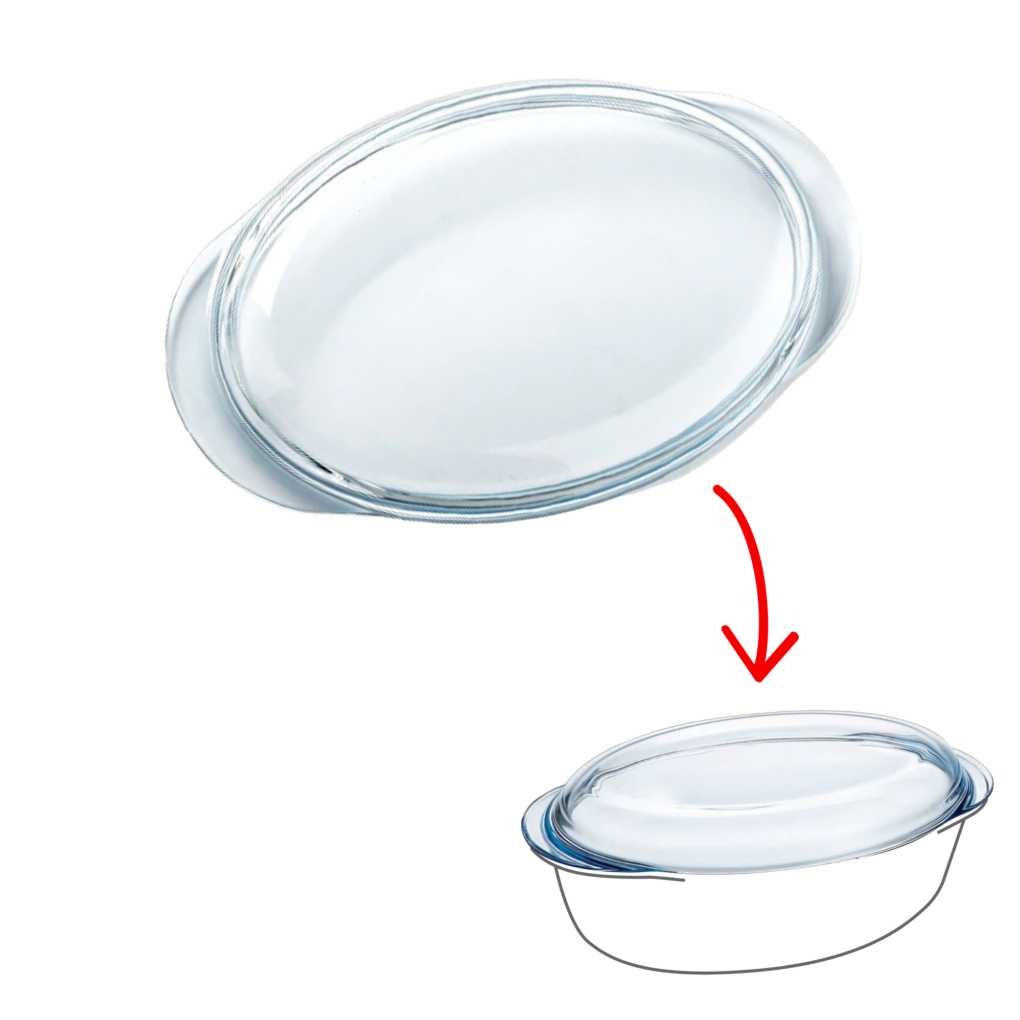 Replacement lid - Large size oval glass casserole dish.