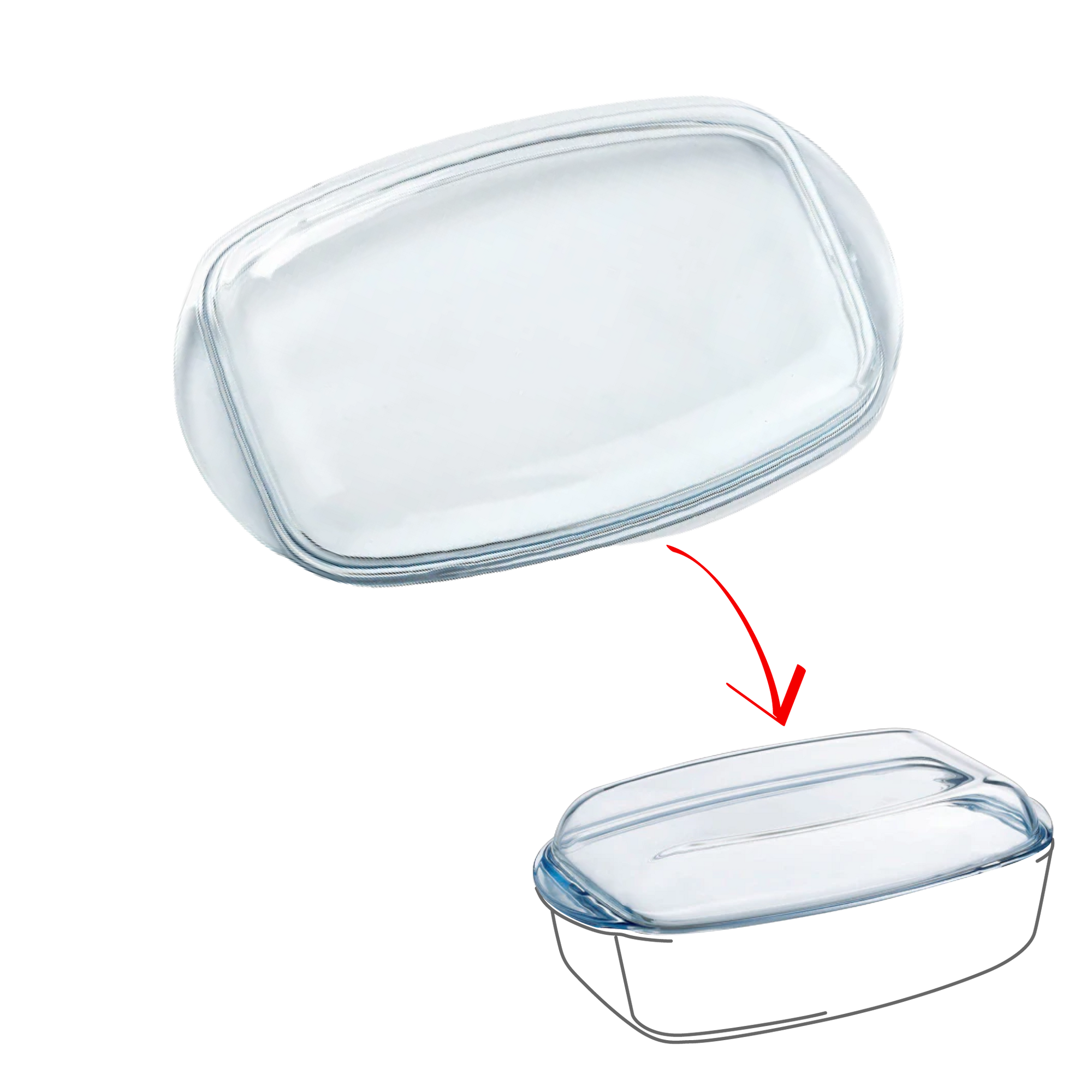 Replacement lid for rectangular glass casserole dish.