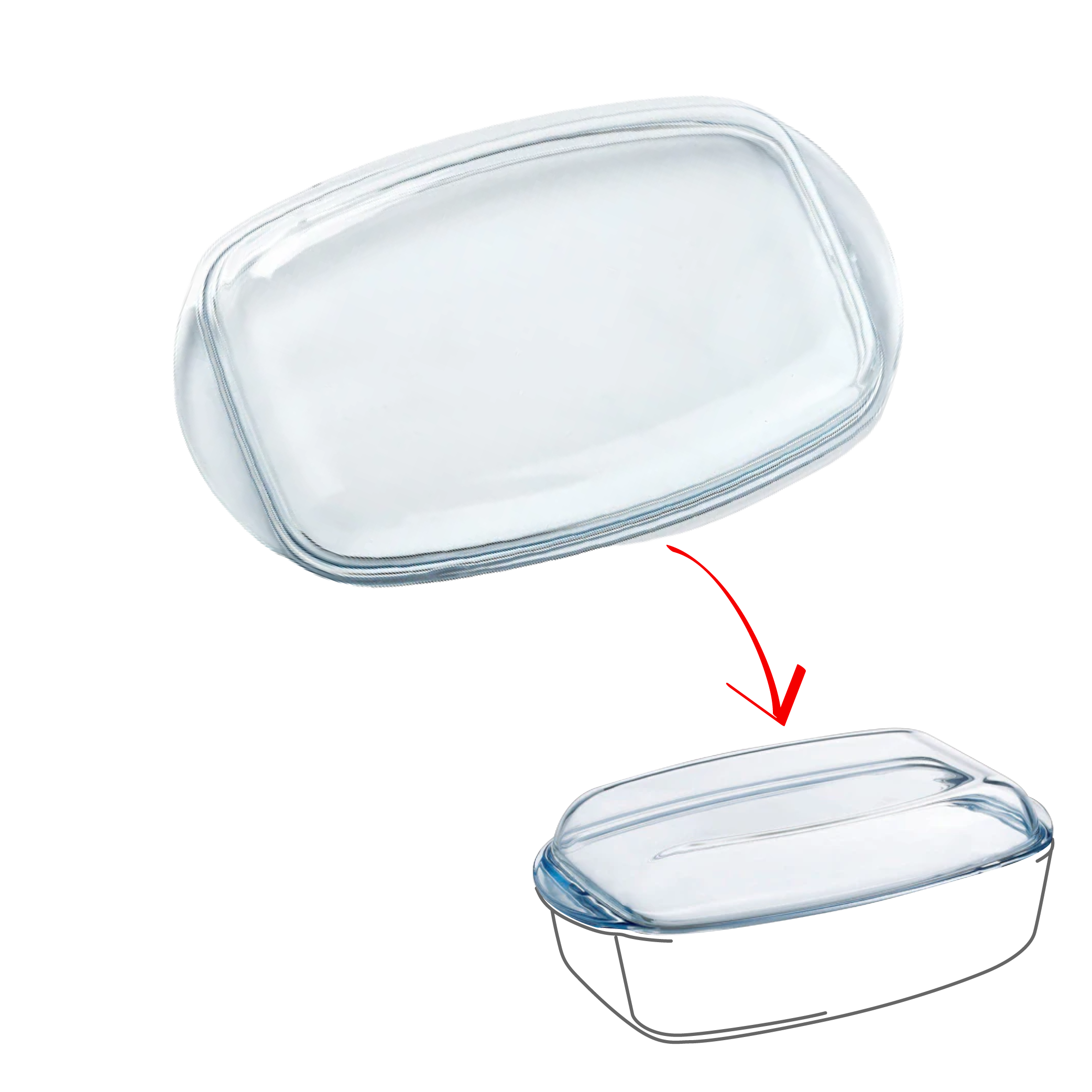 Replacement lid for rectangular glass casserole dish.