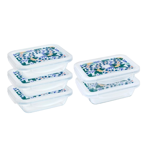 [Limited Edition] Cook & Go - Set of 5 rectangular glass lunch boxes with airtight lids