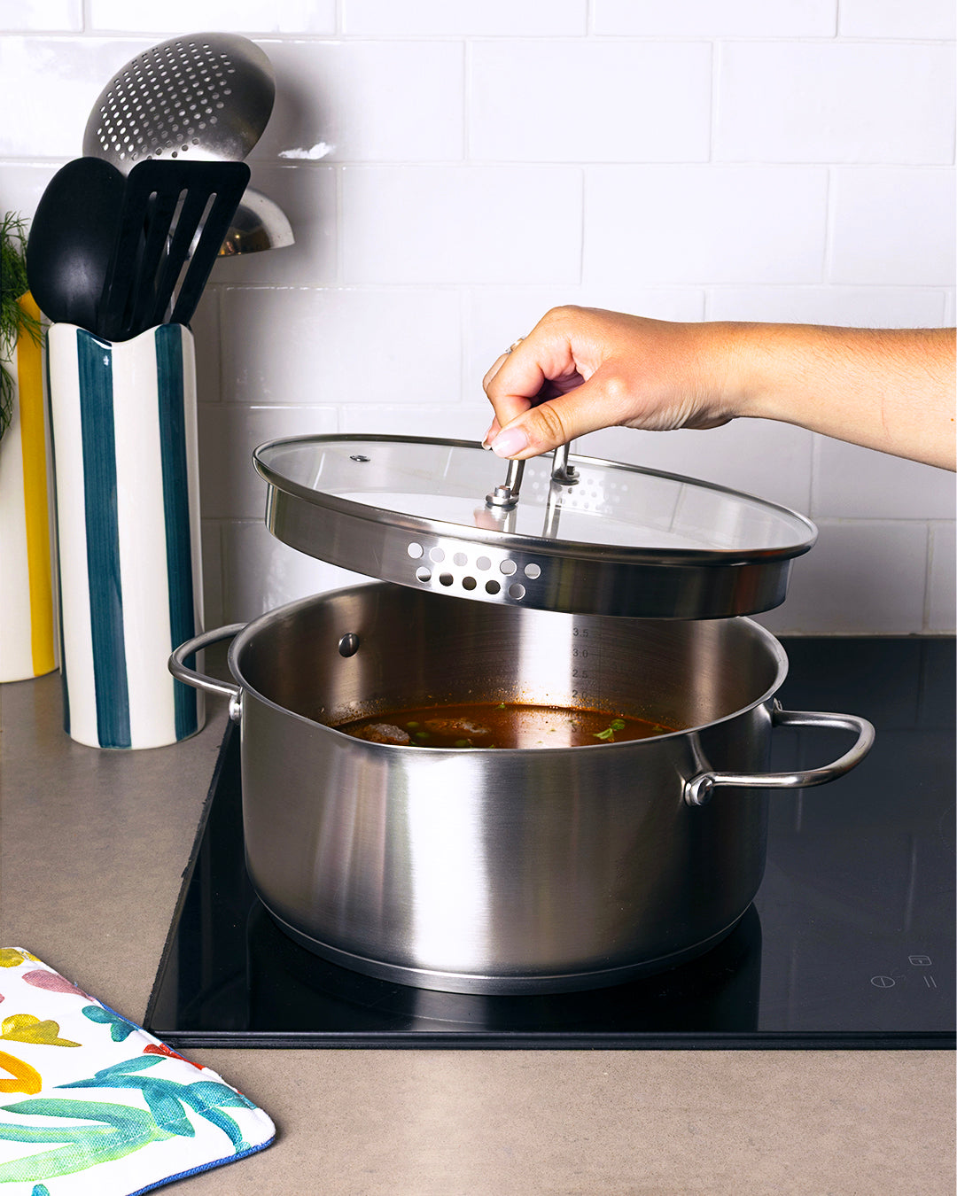 Stainless steel stewpot with lid fixed handles – Infinity