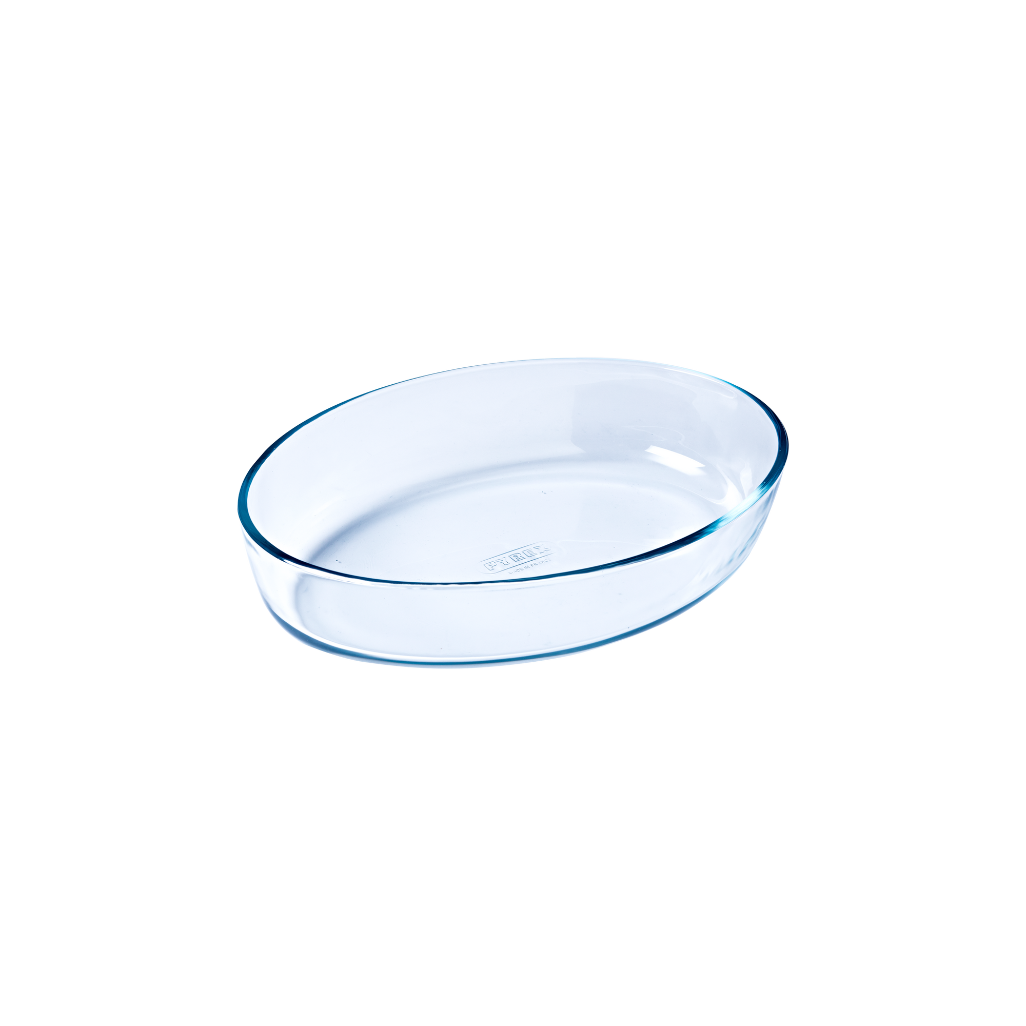 Oval glass baking dish.