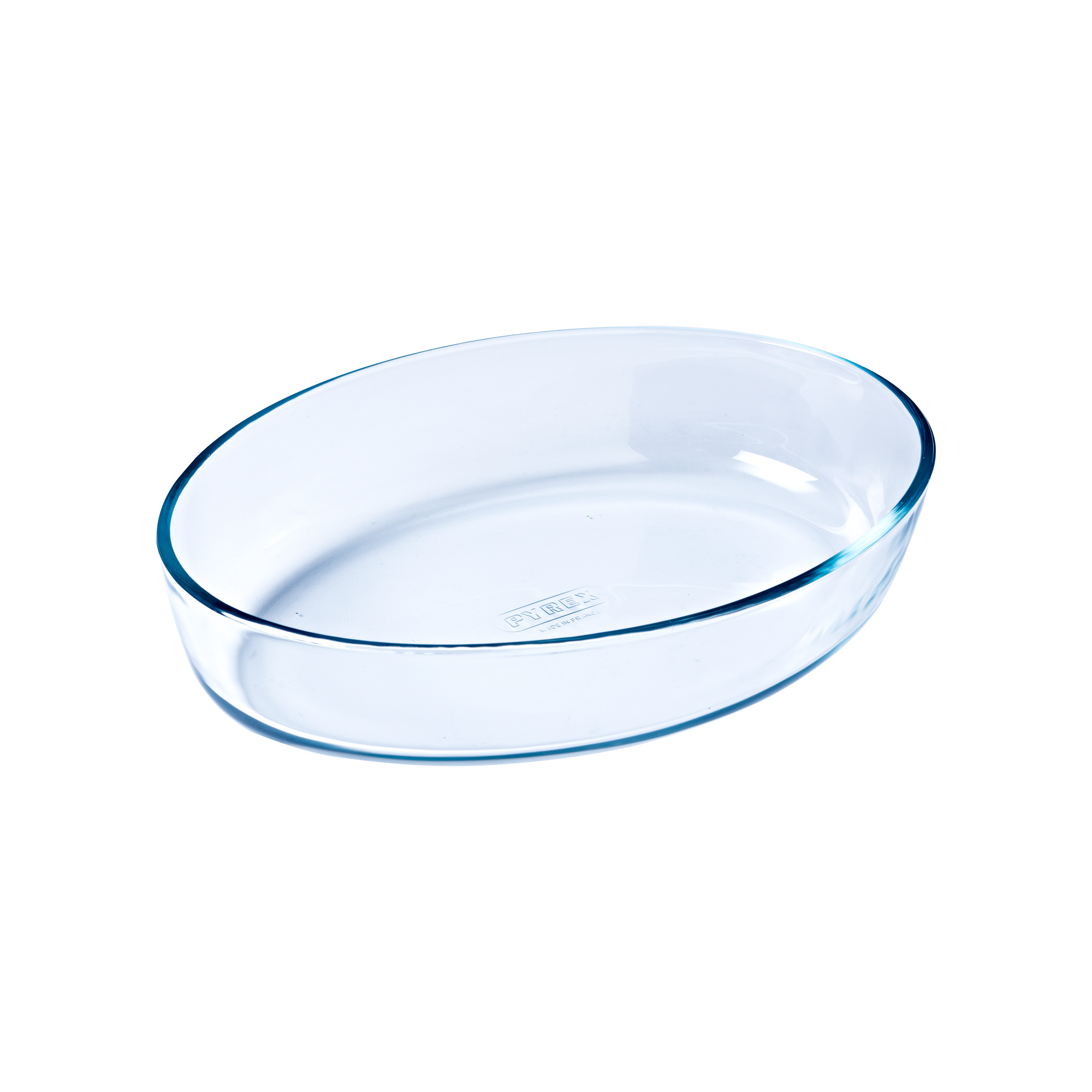 Oval glass baking dish.