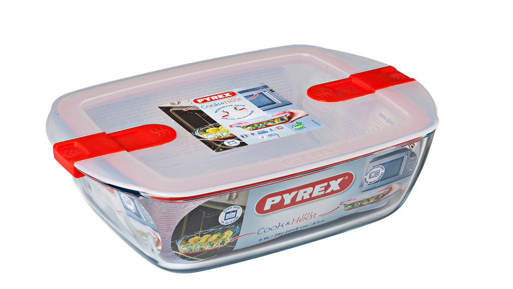 Rectangular glass dish with steam valve lid - Cook & Heat