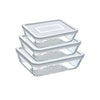 Set of 3 rectangular glass storage food containers with plastic lid - BPA free