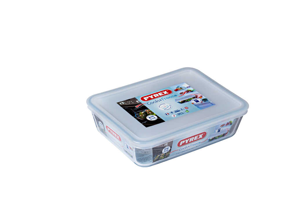 Cook & Freeze - Rectangular glass dish with special freezer lid compatible air fryer