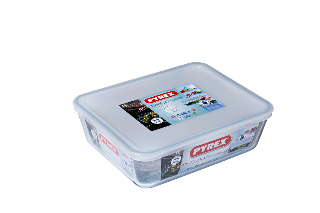 Cook & Freeze - Rectangular glass dish with special freezer lid compatible air fryer