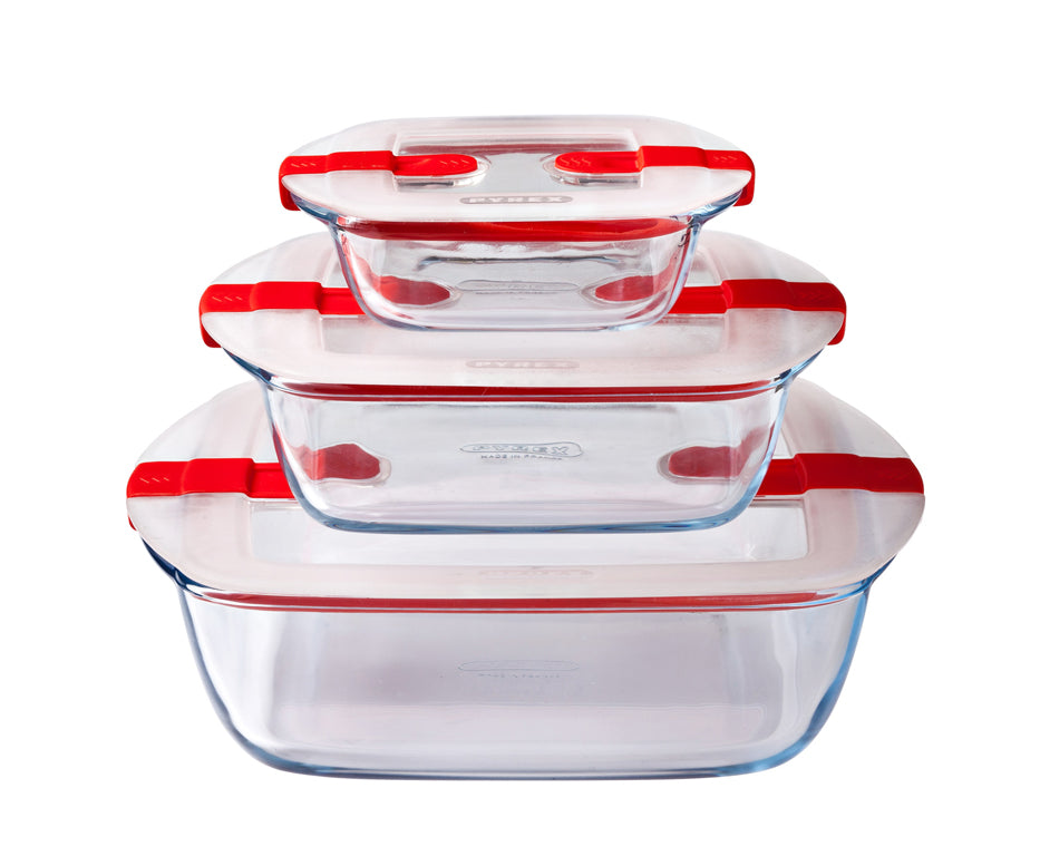 Square glass dish with steam valve lid - Cook & Heat