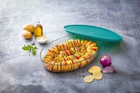 Oval glass family oven dish with lid 4/5 pers - Cook & Store