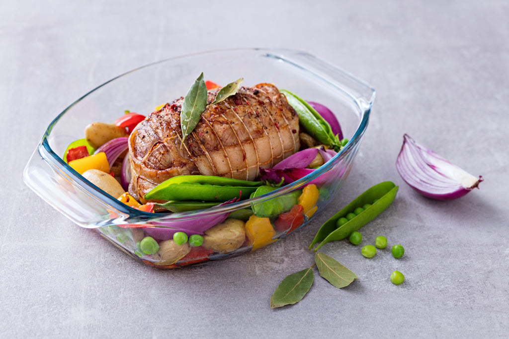 Oval glass baking dish with large handles