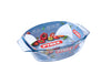 Oval glass baking dish with large handles