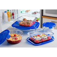 Set of 3 round glass lunchbox containers with airtight and leakproof lid - 15x8 cm - BPA free
