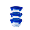 Set of 3 round glass lunchbox containers with airtight and leakproof lid - 15x8 cm - BPA free