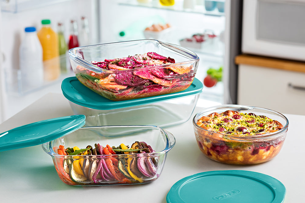 Cook & Store - Set of 3 Square Glass Dishes with Lid 0.35 L + 1.0 L + 2.2 L