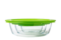 Set of 3 round glass dishes with green lid - Cook & Store