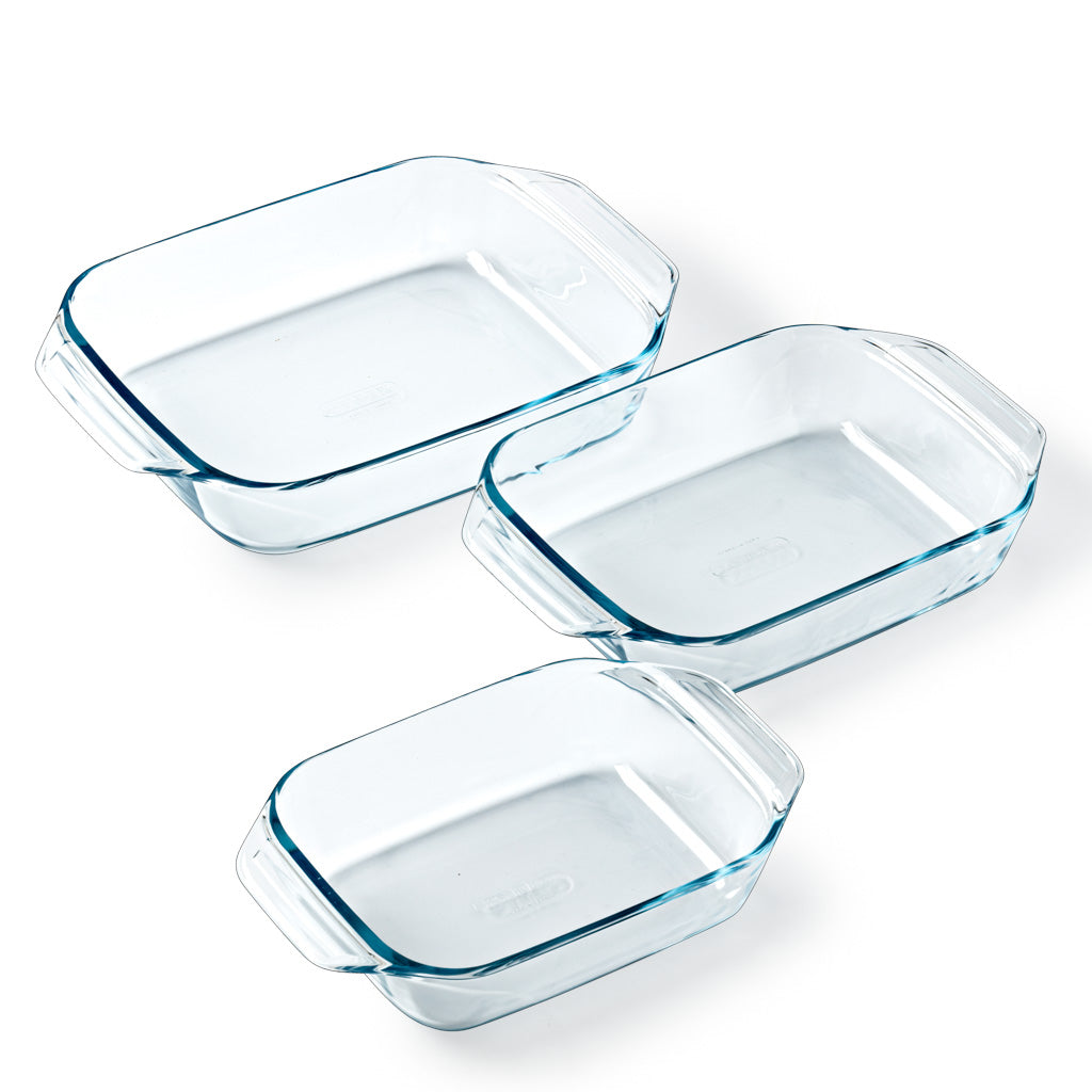 Set of 3 Borosilicate Glass Oven Plates 27,31 and 25 cm – Extreme Resistance – Made in France