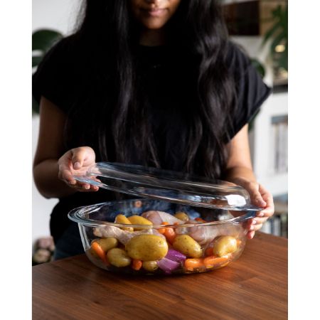 Large oval glass casserole dish