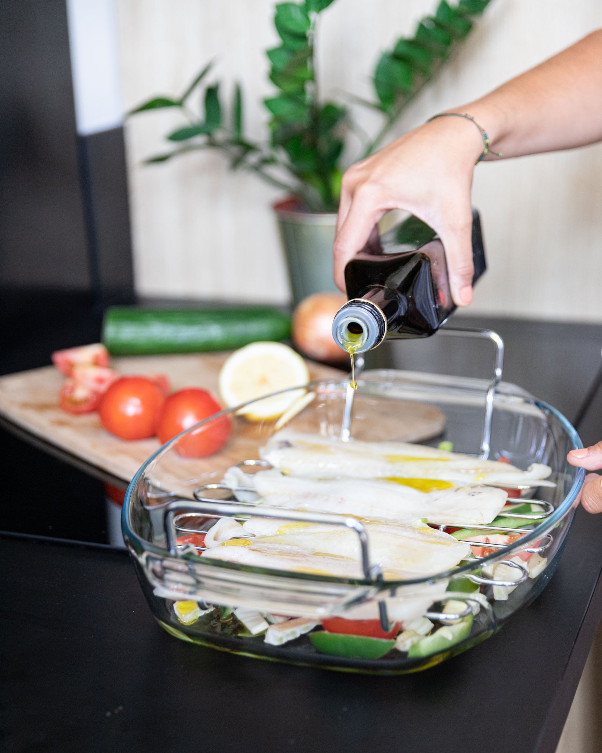 Oval glass oven dish & cooking grid  39x27 cm