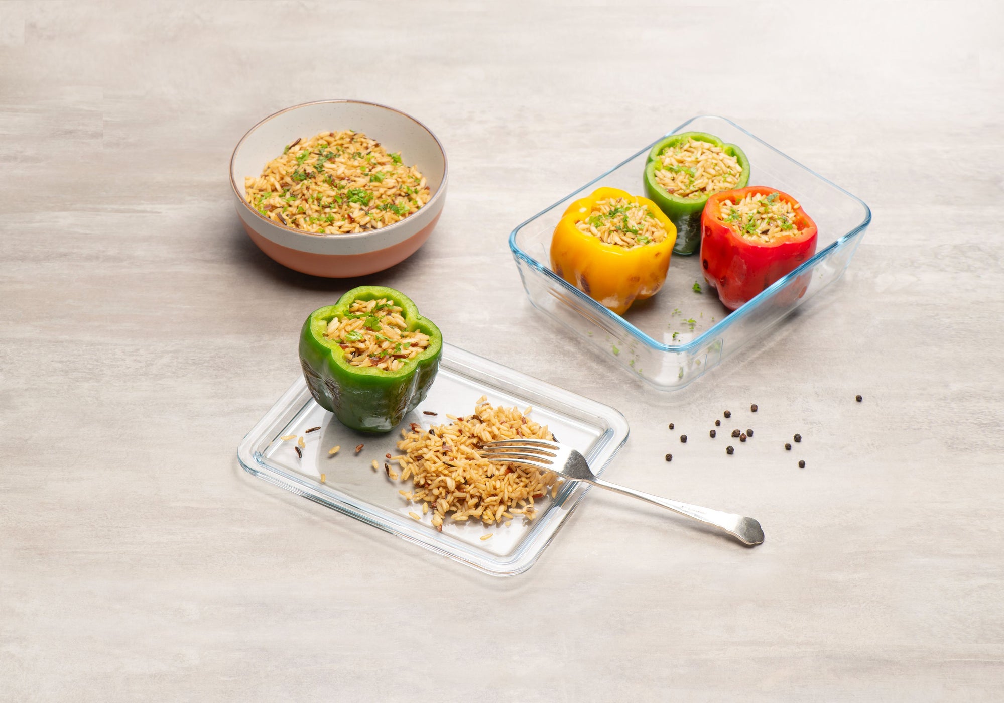 Zero Plastic - Set of 3 Glass Storage Boxes with Rectangular Glass Lid 0.8L + 1.5L + 2.6L