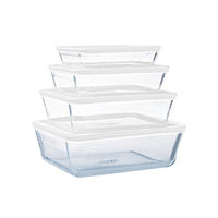 Set of 4 rectangular glass storage food containers with plastic lid - BPA free