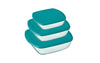 Cook & Store - Set of 3 Square Glass Dishes with Lid 0.35 L + 1.0 L + 2.2 L